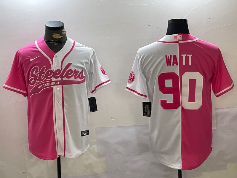 Men Pittsburgh Steelers #90 Watt white pink Joint Name 2024 Nike Limited NFL Jersey style 1->pittsburgh steelers->NFL Jersey